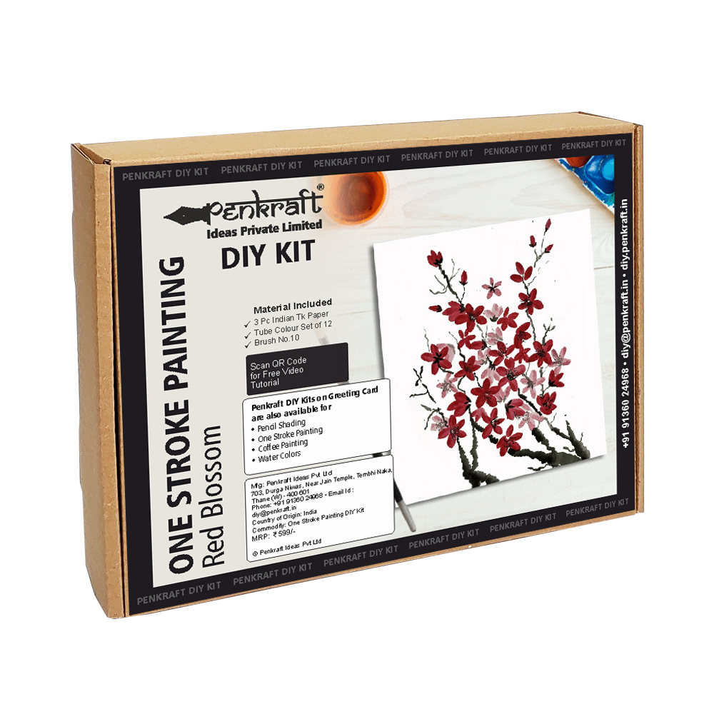 One Stroke Painting on Paper DIY Kit Red Blossom by Penkraft